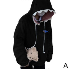 (XXL,Black)Funny Shark Patchwork Hoodies Man Autumn Kawaii Sweatshirt 2023 Casual Long Sleeve Pullover School Couple Clothes New