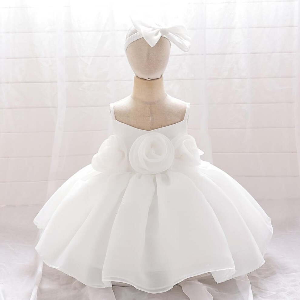 (white, 90) Toddler Girls 1st Birthday Dress With Heandband Bow Cute Baby Baptism Gown Kids Wedding Party Elegant Princess Vestidos Christmas Costume Dress