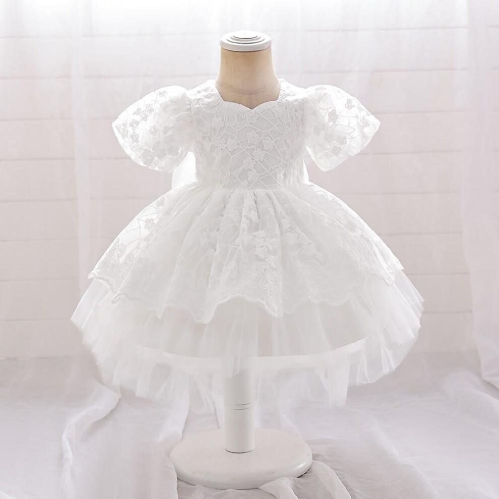 (white, 90) New Princess Girls Embroidery Flower Newborn Dress Children Kids Elegant Wedding dresses Children Clothing For 0-2 Years