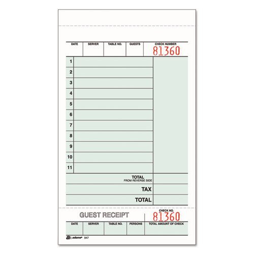 Guest Check Unit Set  Carbonless Duplicate  7 1/4 x 4 1/4  250/Pack