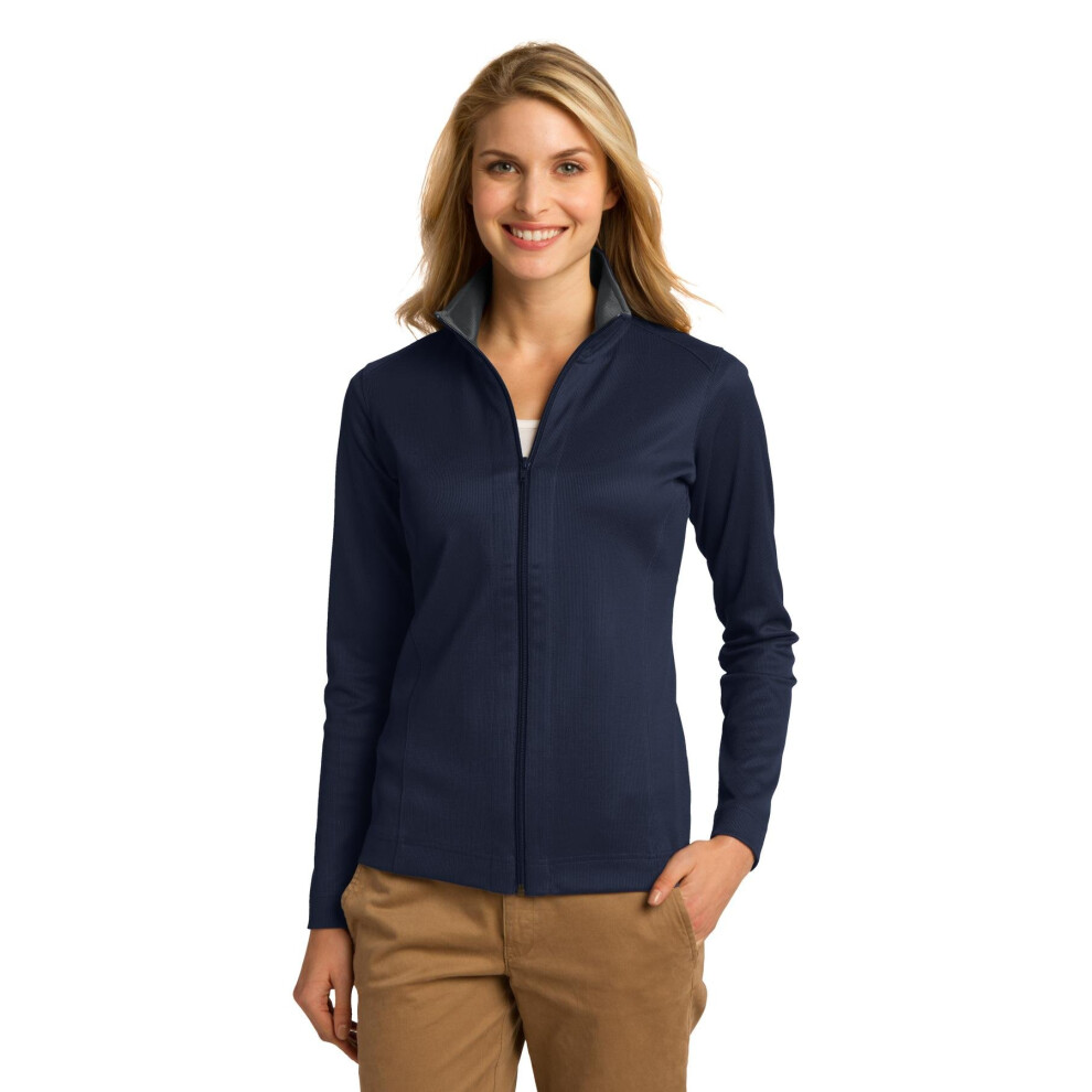 Veste zipp   e int   grale textur   e verticale pour femme Port Authority XL, bleu marine v   ritable/gris fer