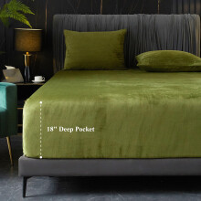 Ivellow Velvet Fitted Sheet Queen Size 1 Pack Luxury Flannel Bed Sheets with 18 Extra Deep Pocket Queen Fitted Sheet Only Extra Soft Cozy Comfy