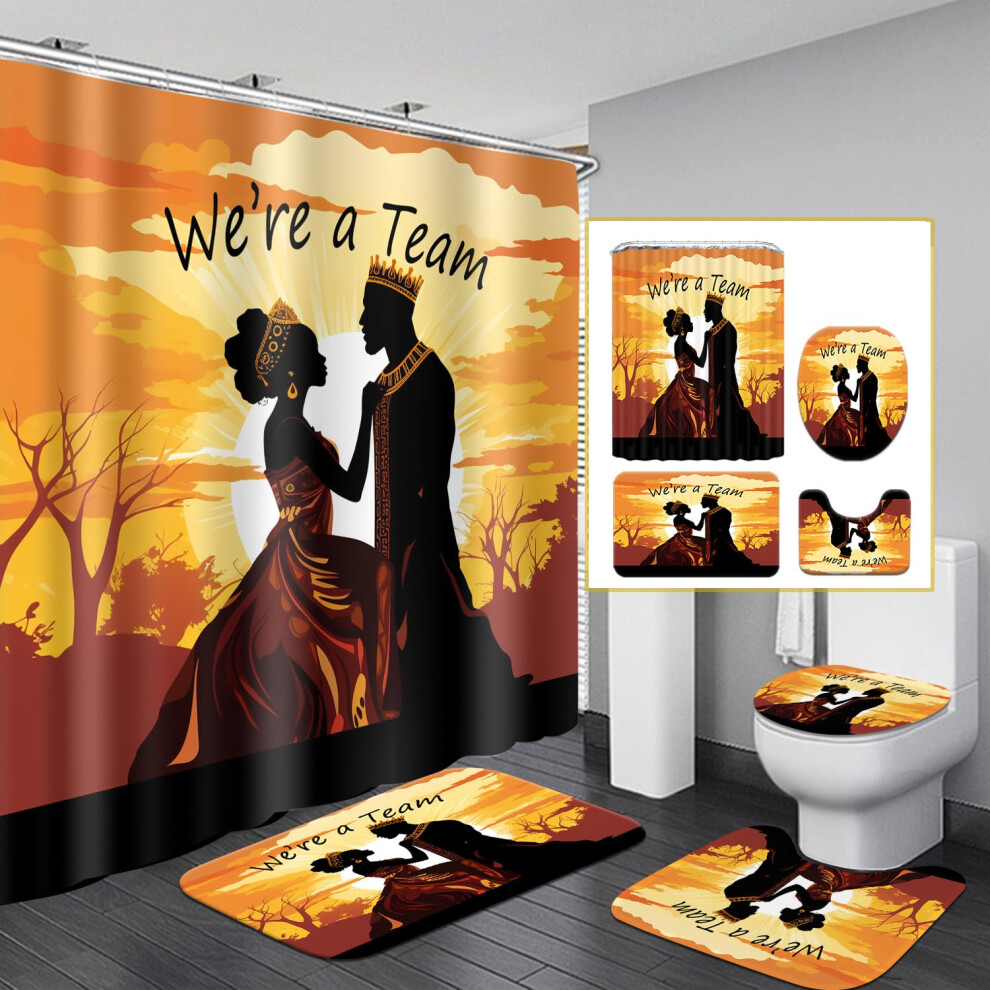 Omebero Ensemble de 4 rideaux de douche afro-am   ricains Citations inspirantes Ensemble de salle de bain King Queen noir avec rideau de douche et