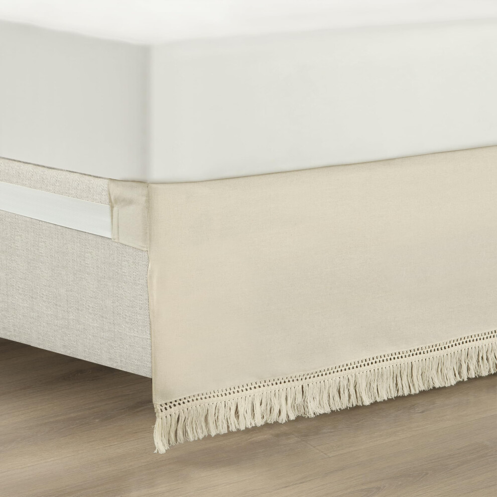 Lush Decor Boho Fringe 15-Inch Tailored Drop Easy Fit Bedskirt Queen Neutral