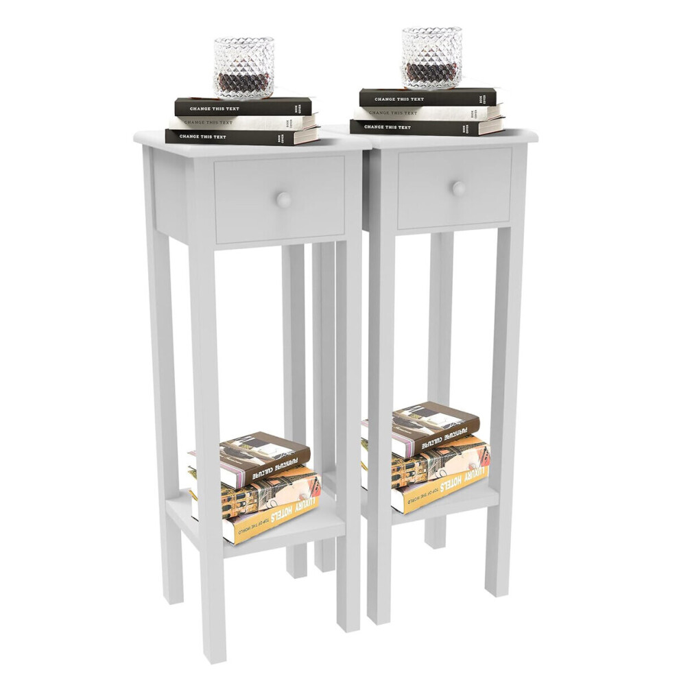 Beside Table Slim Nightstand Set of 2 w/ Drawer&Shelf, Cofee Sofa Tables