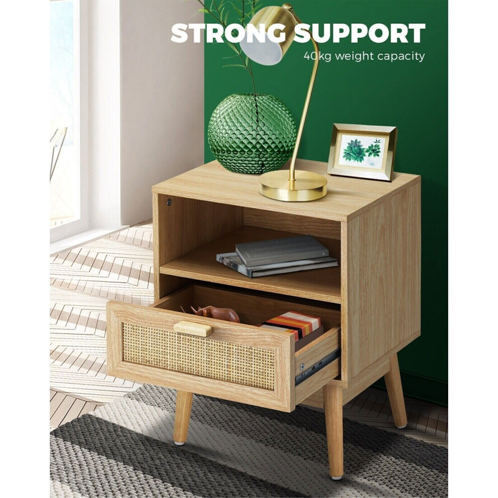 Rattan Bedside Table,Nightstand,Wicker Bedside Cabinet,Drawer Storage