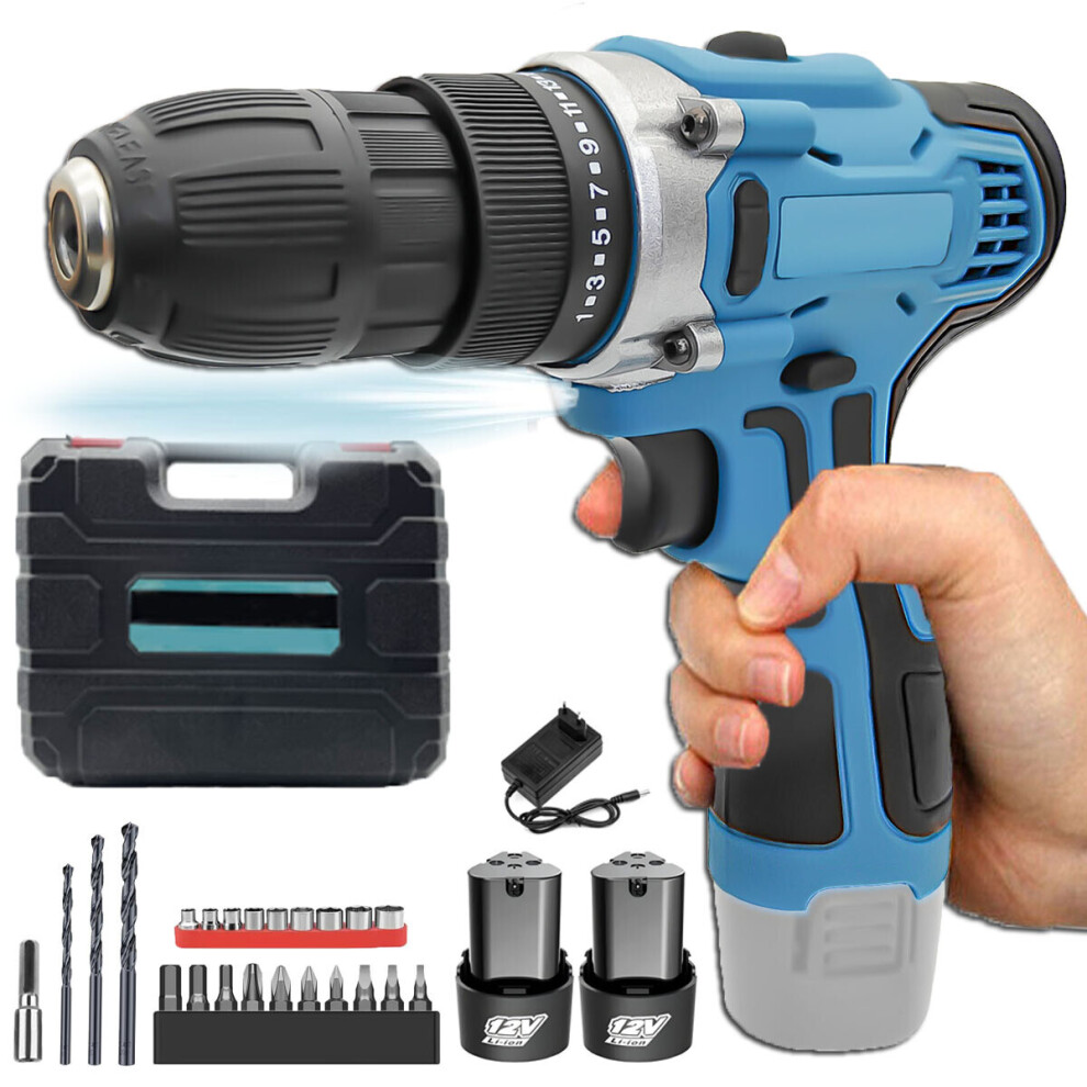 12V Cordless Drill Driver Screwdriver Small Hand Drill+2 Battery 3.0Ah