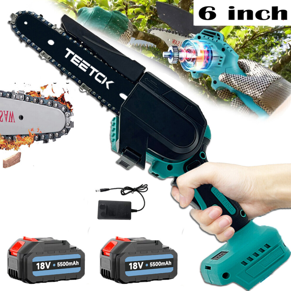Cordless Chainsaw 6'' Cutter Saw+2Battery 5.5A+Charger-Makita Compatible