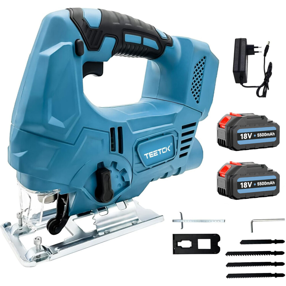 Brushless Cordless Electric Jigsaw+2Battery 5.5A+Charger+4Blades-Makita Compatible