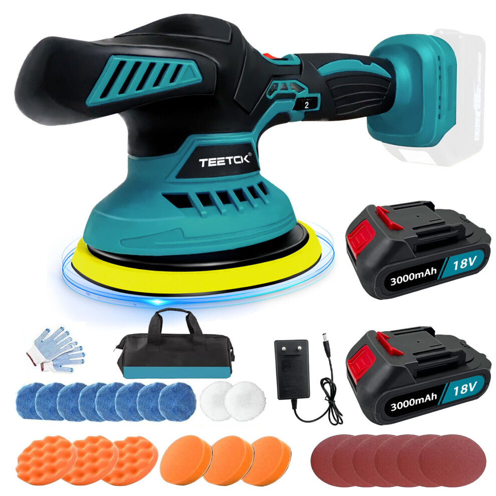 Cordless 6" Car Polisher Buffers Polishing Sanding 6-Speed+Pads+2Battery+Charger-Compatible with Makita