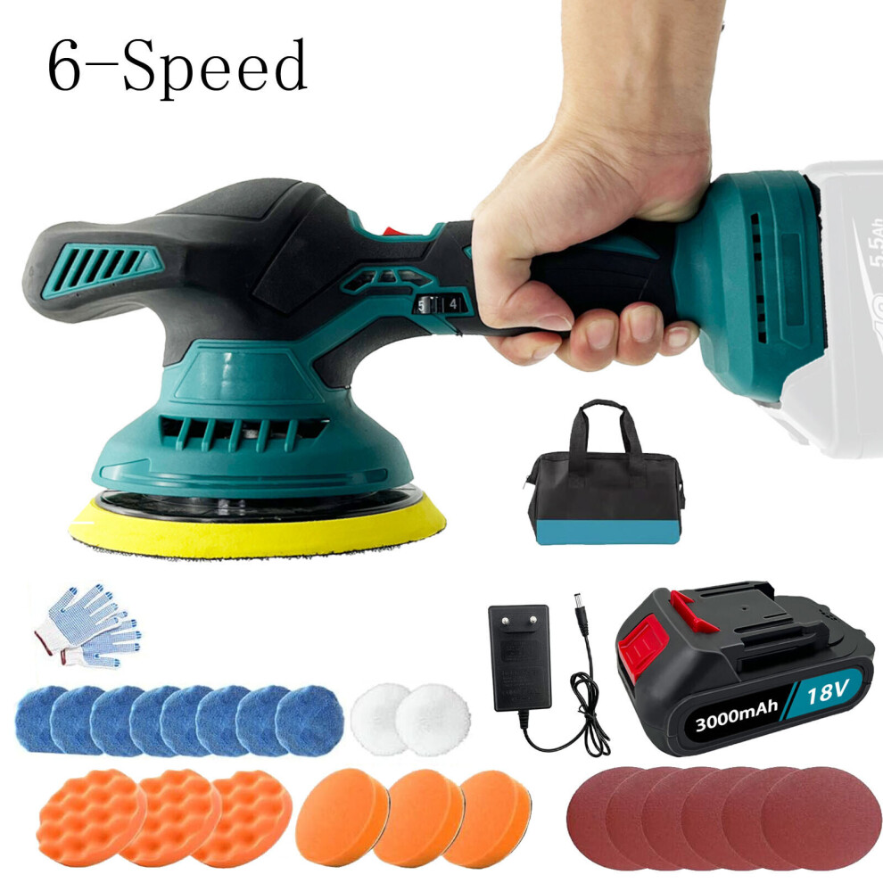 Cordless Car Polisher Sander Buffer Polishing Sanding+Pads+Battery+Charger-Repalce For Makita DPO600Z