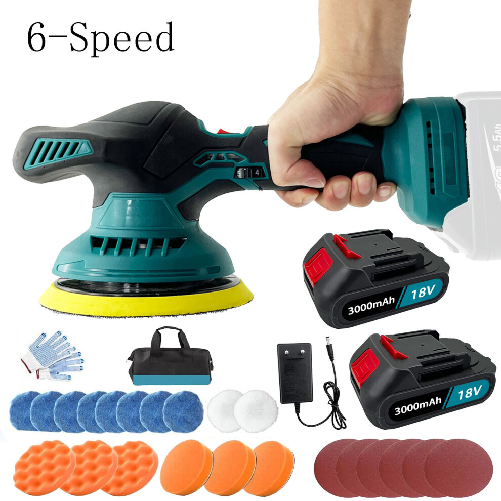 6 inch Cordless Car Polisher Buffer Sander 6-Speed  Polishing machine+2xBattery+Charger-Compatible with Makita 18V-21V