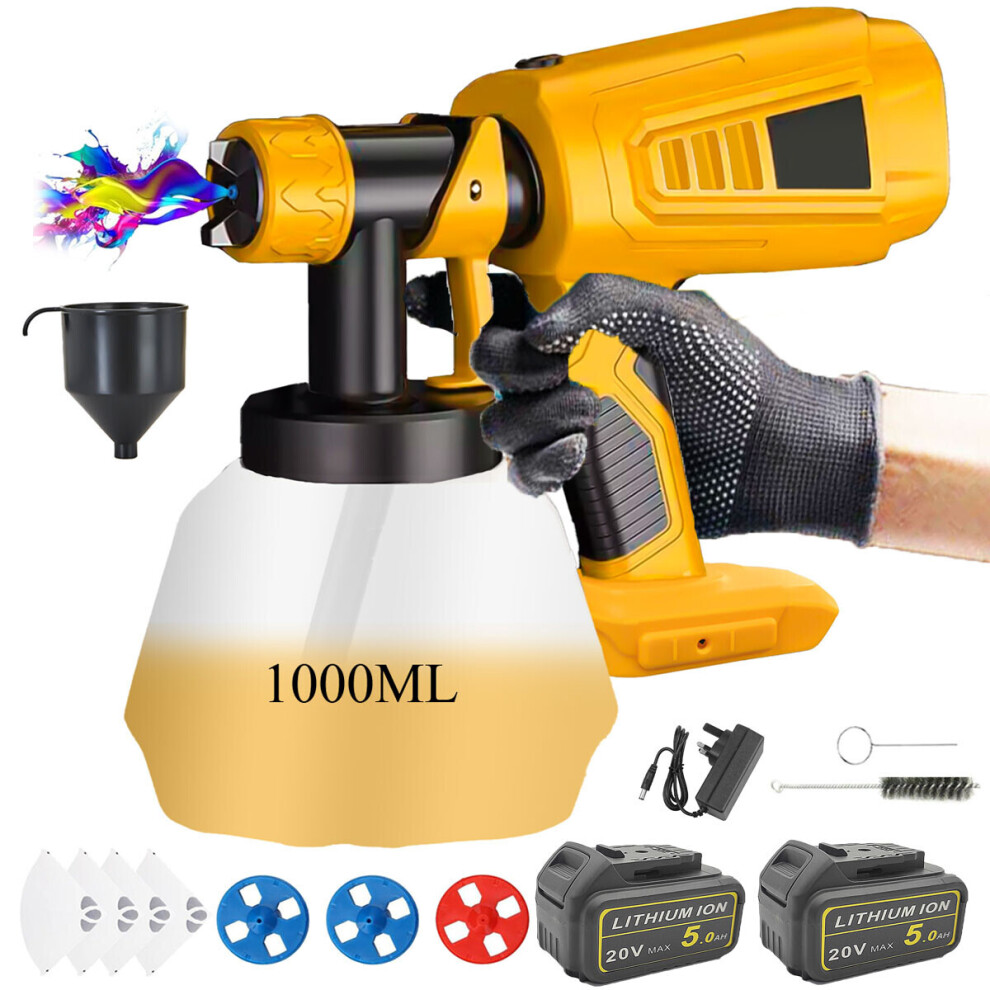 Cordless Paint Sprayer Spray Gun+2Battery 5A+Charger-Dewalt Compatible