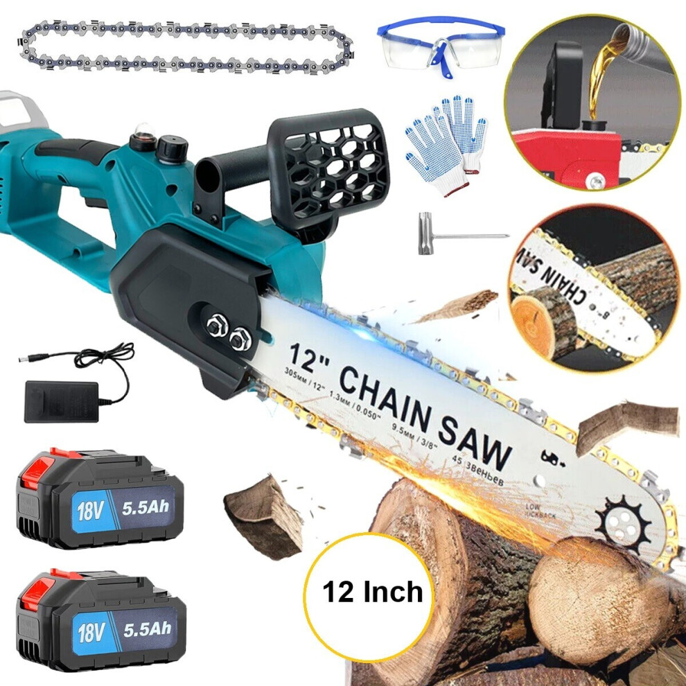 Tronçonneuse sans fil et sans balais 12" Coupe-bois à une main+2Batteries+Chargeur-Compatible Makita
