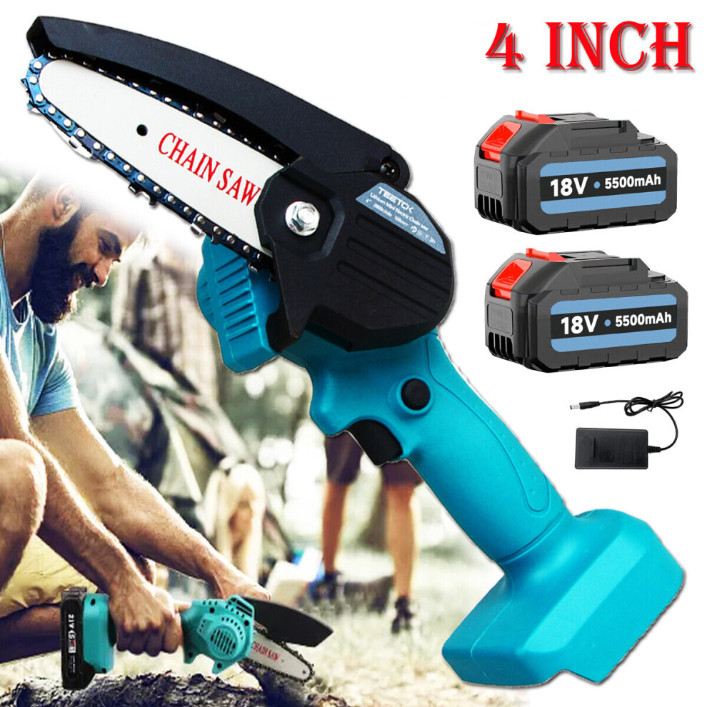 Mini tronçonneuse 4" pour couper le bois+5.5A 2Batteries+Chargeur-Compatible Makita