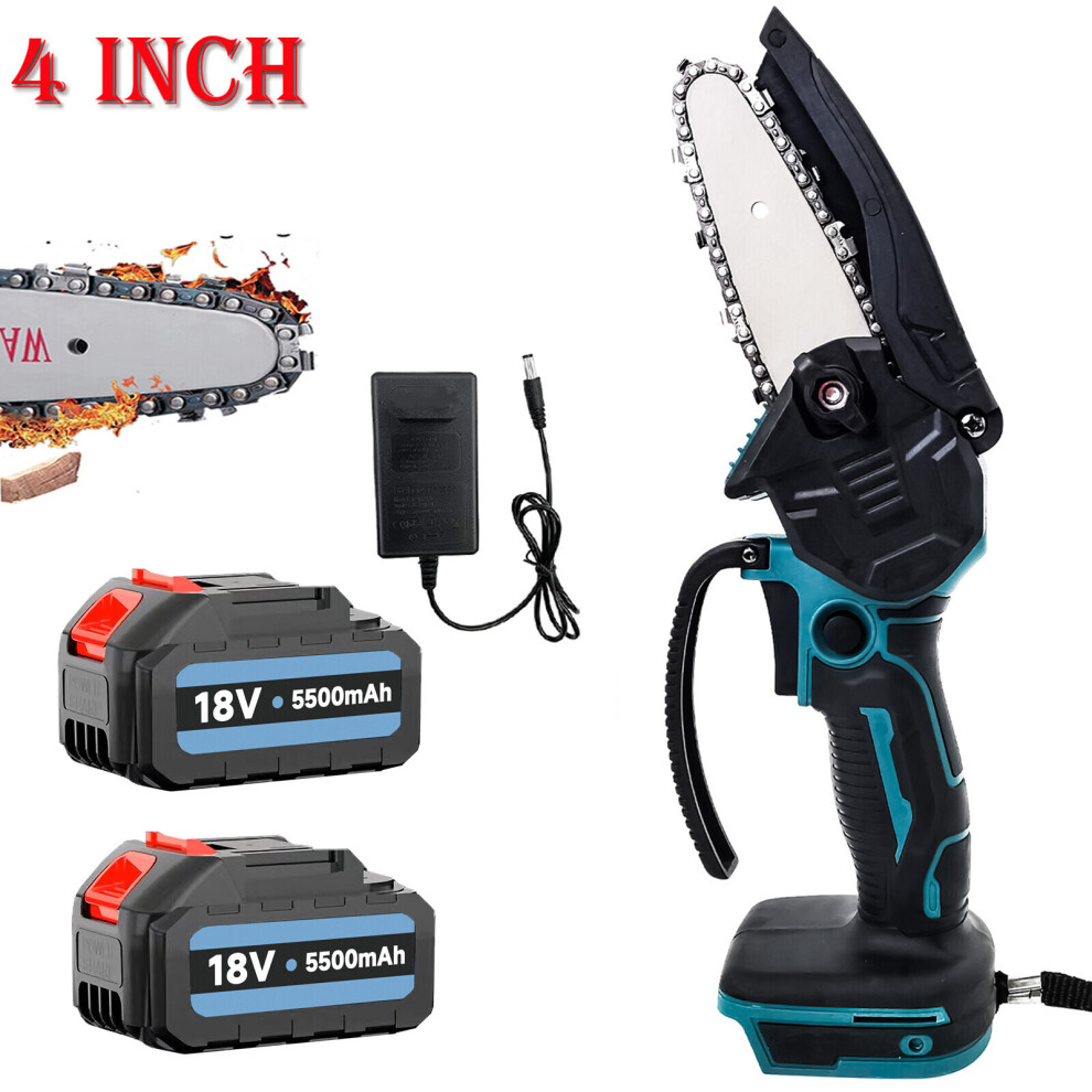 4"Cordless Small Mini Chainsaw+5.5A 2Battery+Charger-Makita Compatible