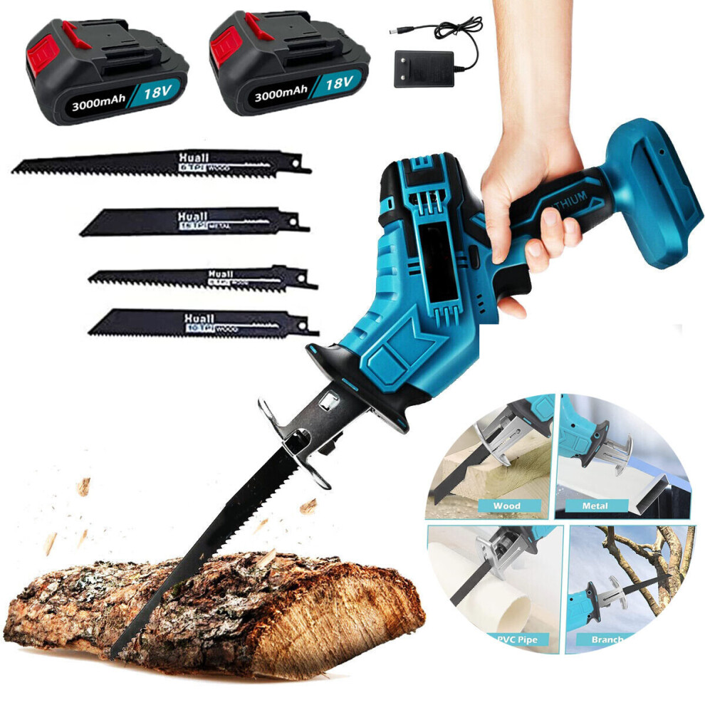 Cordless Reciprocating Saw Branch Cutting Sabre+2Battery 5.5A+Charger-Makita Compatible