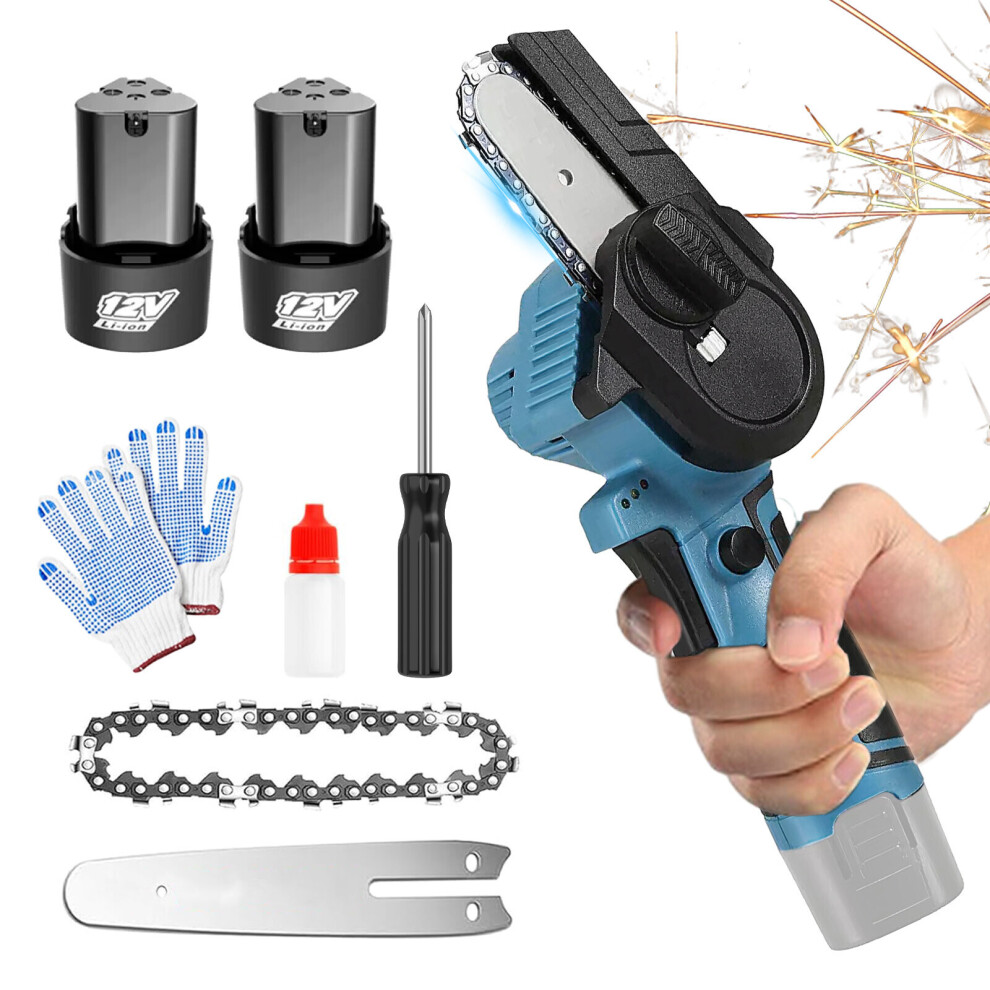4" Mini Cordless Chainsaw Small Chainsaw Wood Cutting+2Battery+Charger