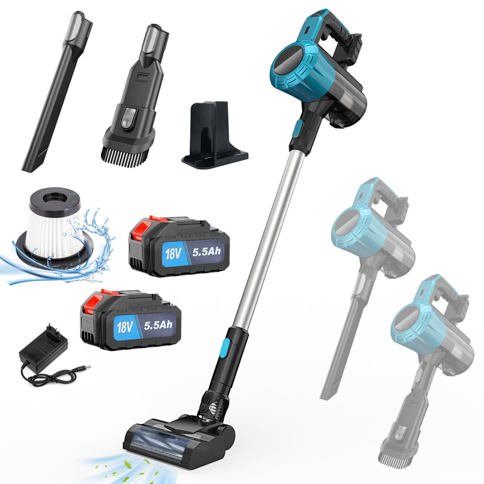 Upright Vacuum Cleaners, 3 in 1 Cordless Handheld Vacuum Cleaner for Carpet, Pet Hair + 2 x 5.5A Batteries + Charger, Compatible with Makita Battery