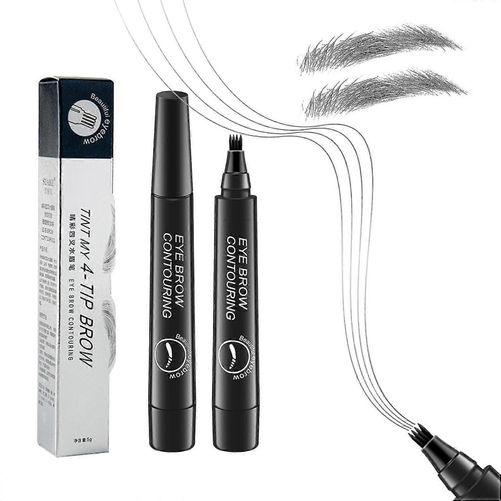 (Black) 2pcs Eyebrow Contouring Pen, Waterproof Microblading Eyebrow Pencil with 4-Prong Micro-Fork-Tip Applicator, Liquid Eyebrow Pencils Natural Looking Bro