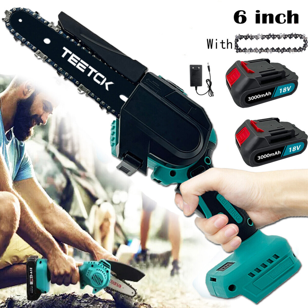 6-Inch Coldless Mini Chainsaw +2x3.0A Battery +Charger+1 Saw Chain-Makita Compatible