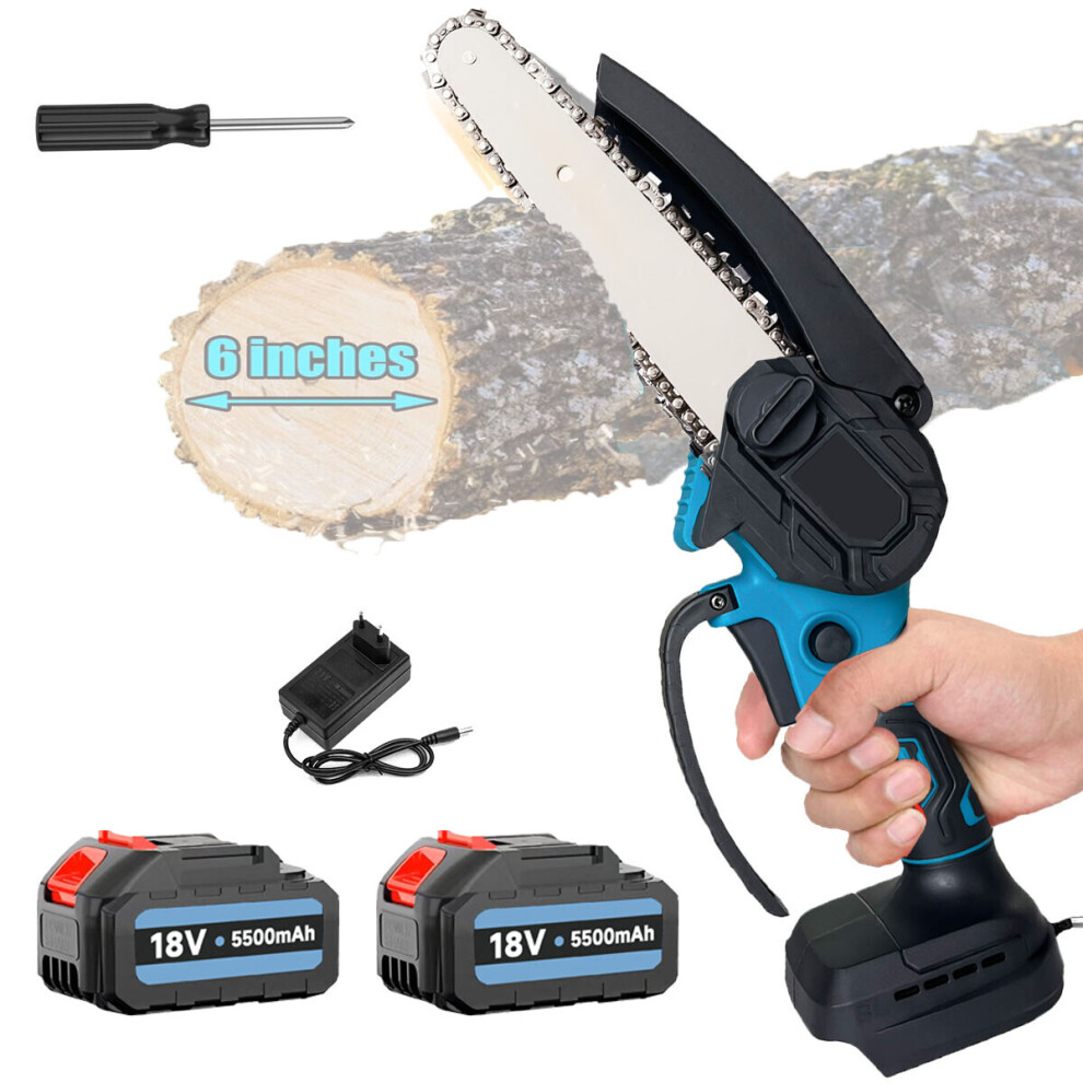 Mini tronçonneuse sans fil 6" Scie électrique à une main Coupeur de bois+2Batteries 5.5A-Compatible Makita