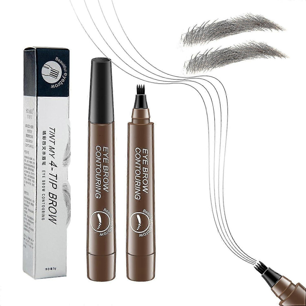 (Dark brown) 2pcs Eyebrow Contouring Pen, Waterproof Microblading Eyebrow Pencil with 4-Prong Micro-Fork-Tip Applicator, Liquid Eyebrow Pencils Natura