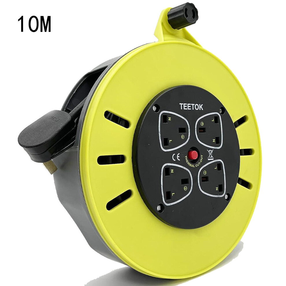 10m Extension Lead Gender Cable Changers Outdoor Cable Reel 4 Sockets