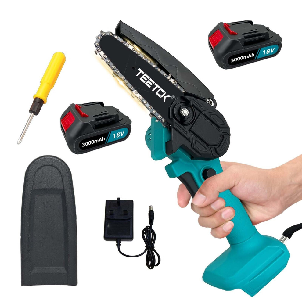 Mini Chainsaw, 4 Inch Electric Branch Saw,2x3.0A Battery and Charger，Compatible with Makita Battery
