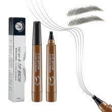 (Light brown) 2pcs Eyebrow Contouring Pen, Waterproof Microblading Eyebrow Pencil with 4-Prong Micro-Fork-Tip Applicator, Liquid Eyebrow Pencils Natural Looking Bro