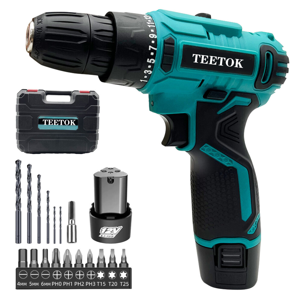 Cordless Drill Driver 12V, Electric Screwdriver 25+1 Torque /8" Chuck, 2 Speed, 45Nm 2Battery+Case