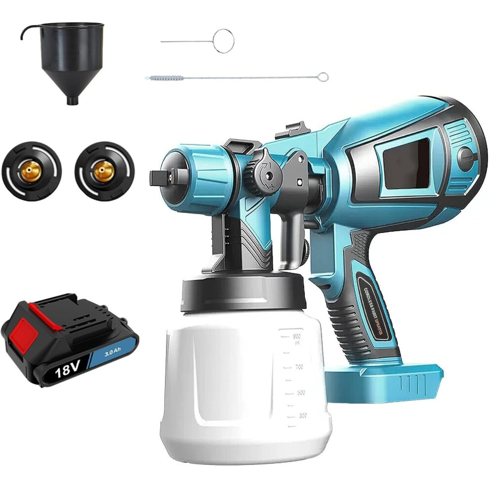 1000ml HVLP Cordless Paint Sprayer+3A Battery+Charger-MakitaCompatible