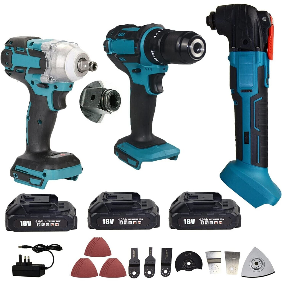18V Combi Drill +Impact  Wrench+Oscillating Multi-Makita Compatible