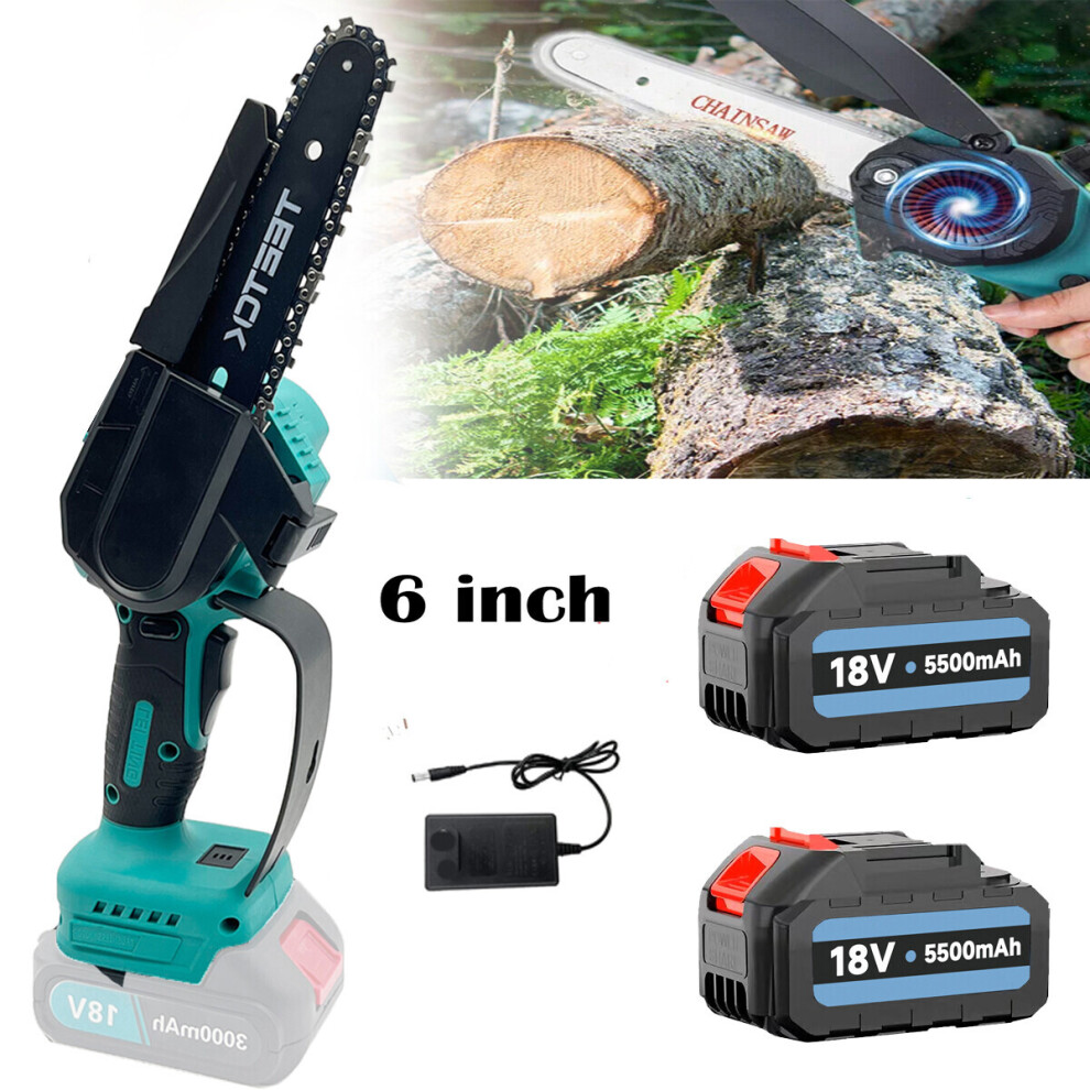 6"Portable Cordless Electric Mini Chainsaw+5.5A 2Battery+Charger-Makita Compatible