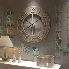 (?Beige) 60cm/24inch 3D Large Oversized Wooden Wall Clock Vintage Country Style Clock, Silent No Tick, Farmhouse Clock, Wooden Wall Clock, Beach Wall Clock