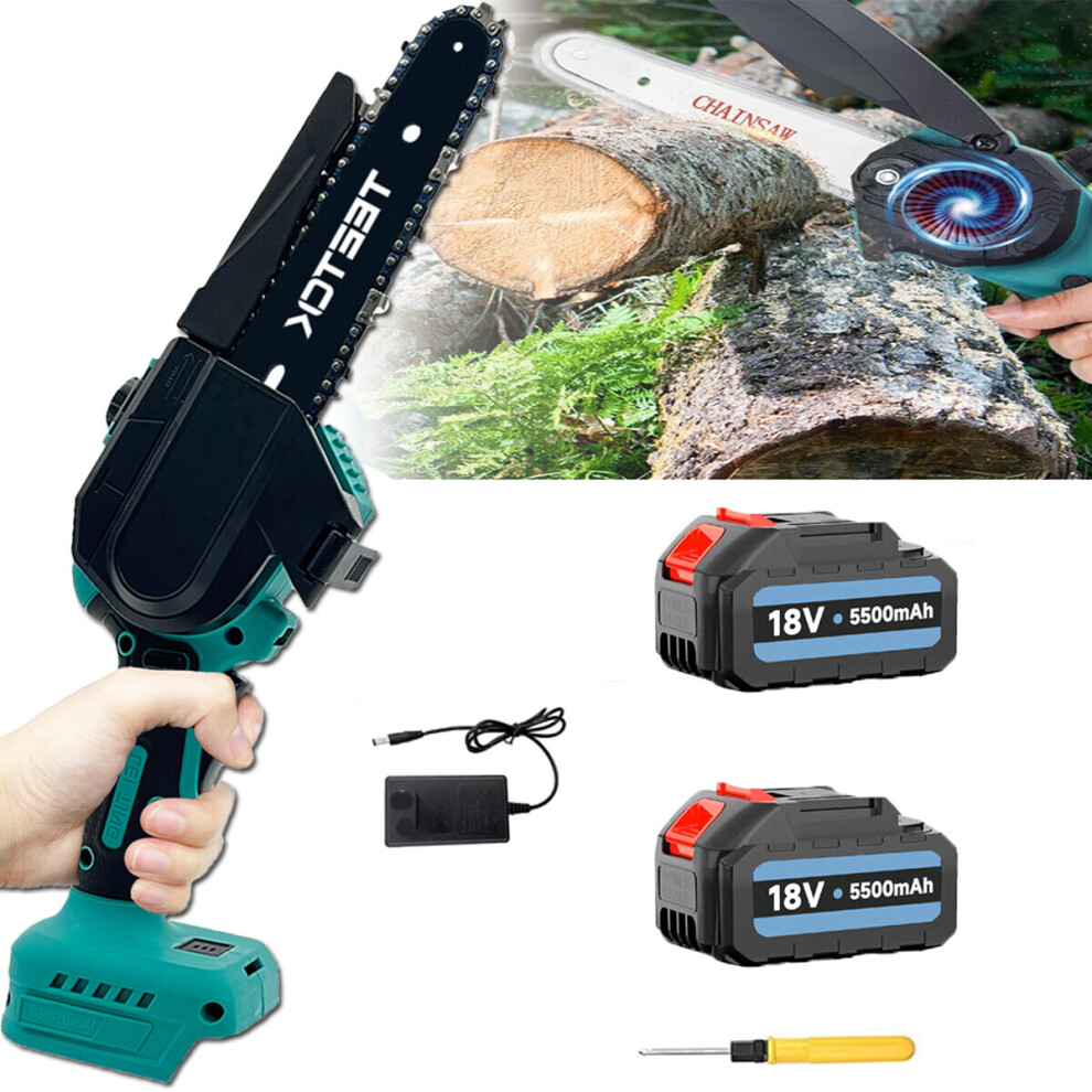 Small Cordless Chainsaw Electric Garden wood Cutter Saw 6 Inch+2x5.5A Battery+Charger-Makita Compatible