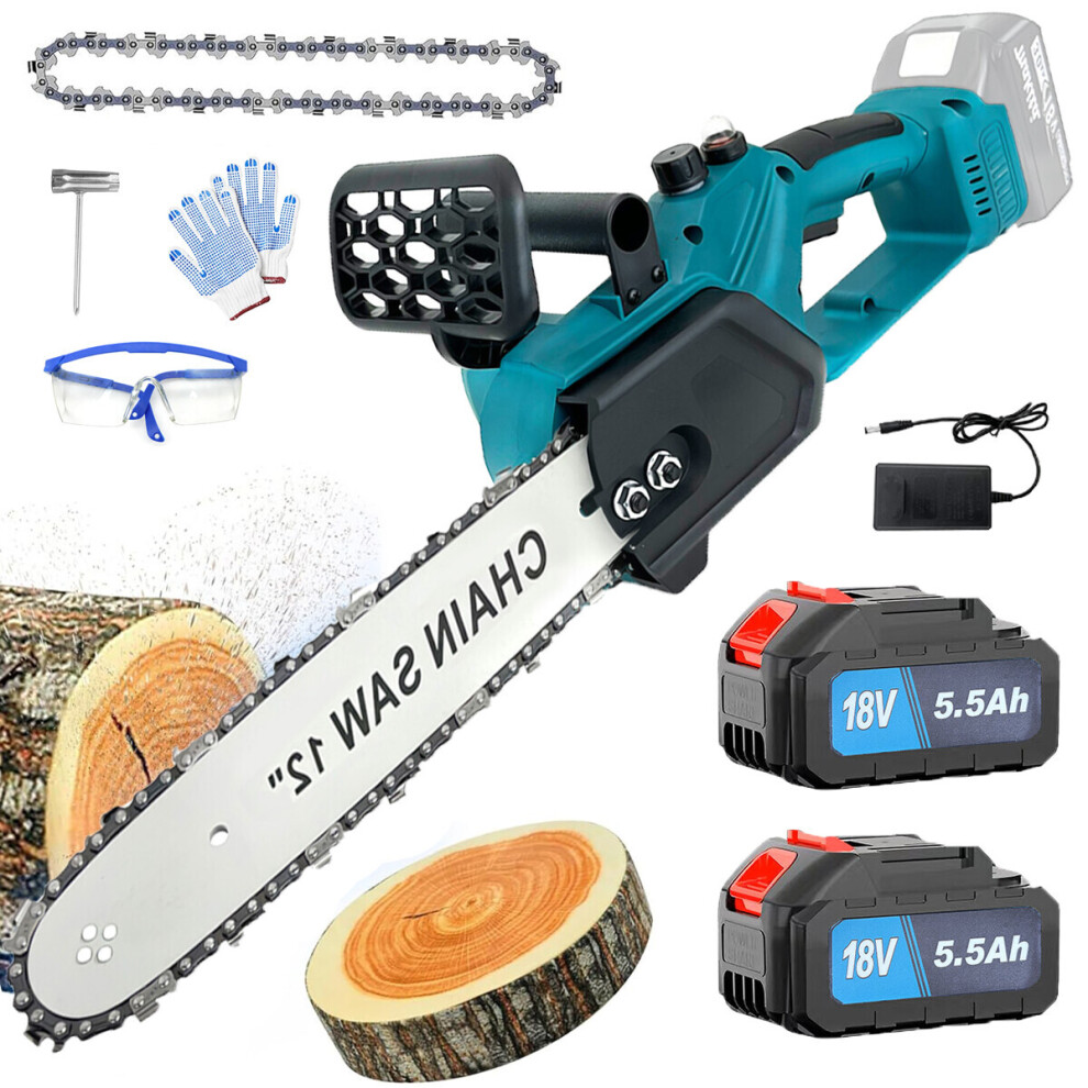 Tronçonneuse sans balais 12", 2 batteries 5.5A, 2 chaînes+chargeur, compatible Makita