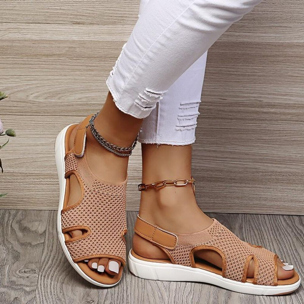 (khaki, 44) Women&apos;s Shoes Flat Sandals Summer Woven Breathable Sports Sandals Large Size Casual Beach Shoes for Women