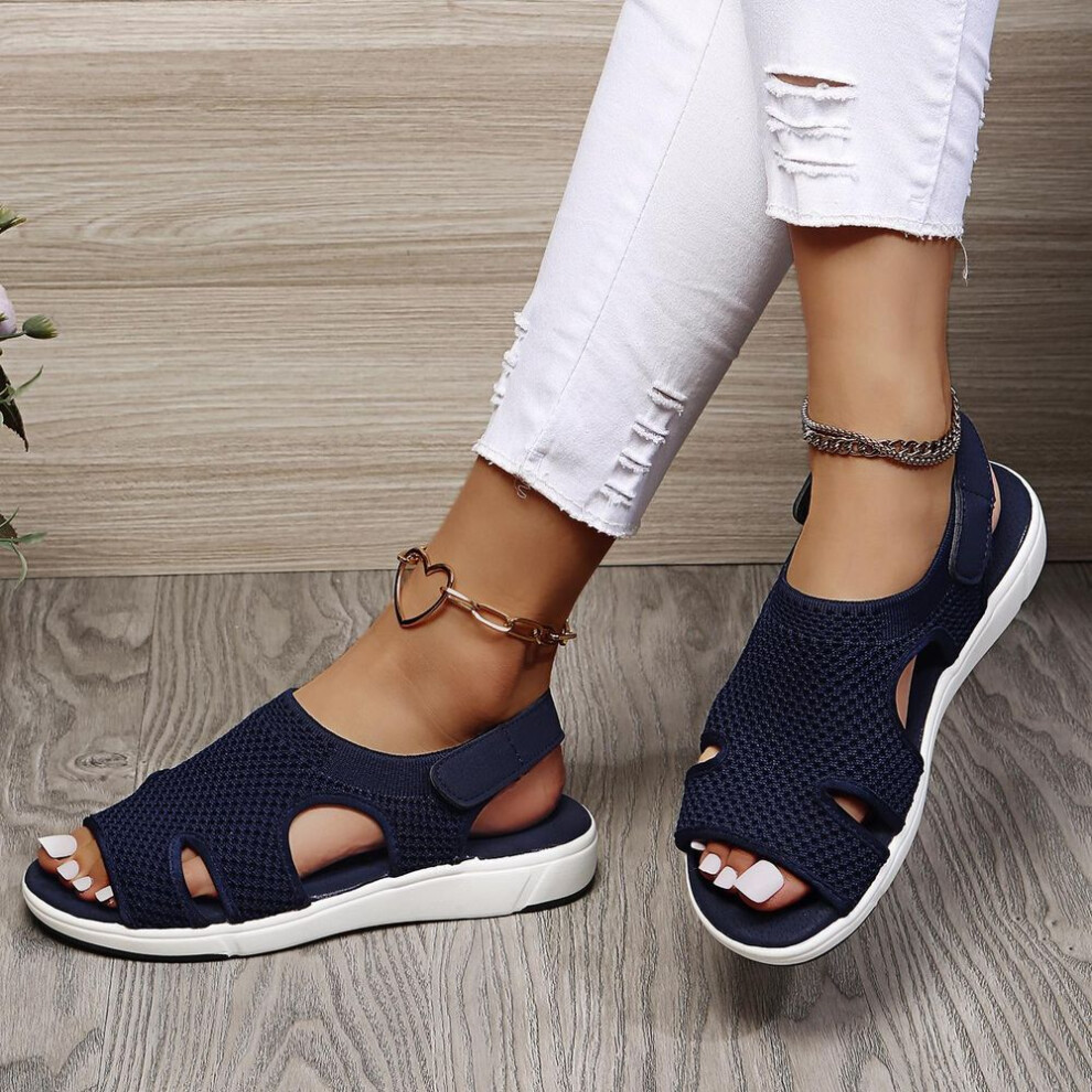 (navy blue, 43) Women&apos;s Shoes Flat Sandals Summer Woven Breathable Sports Sandals Large Size Casual Beach Shoes for Women