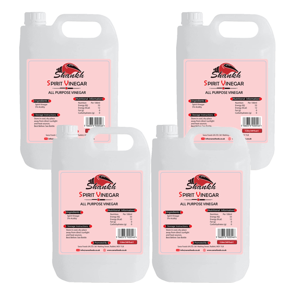 Shankh All Purpose Distilled White Vinegar 5L (Pack of 4) Perfect for Cleaning, Pickling, Marinating, Laundry & Weed killer