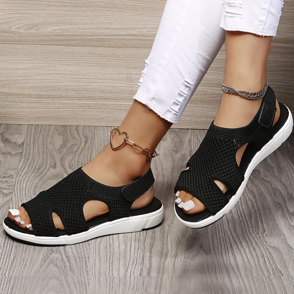(black, 37) Women&apos;s Shoes Flat Sandals Summer Woven Breathable Sports Sandals Large Size Casual Beach Shoes for Women