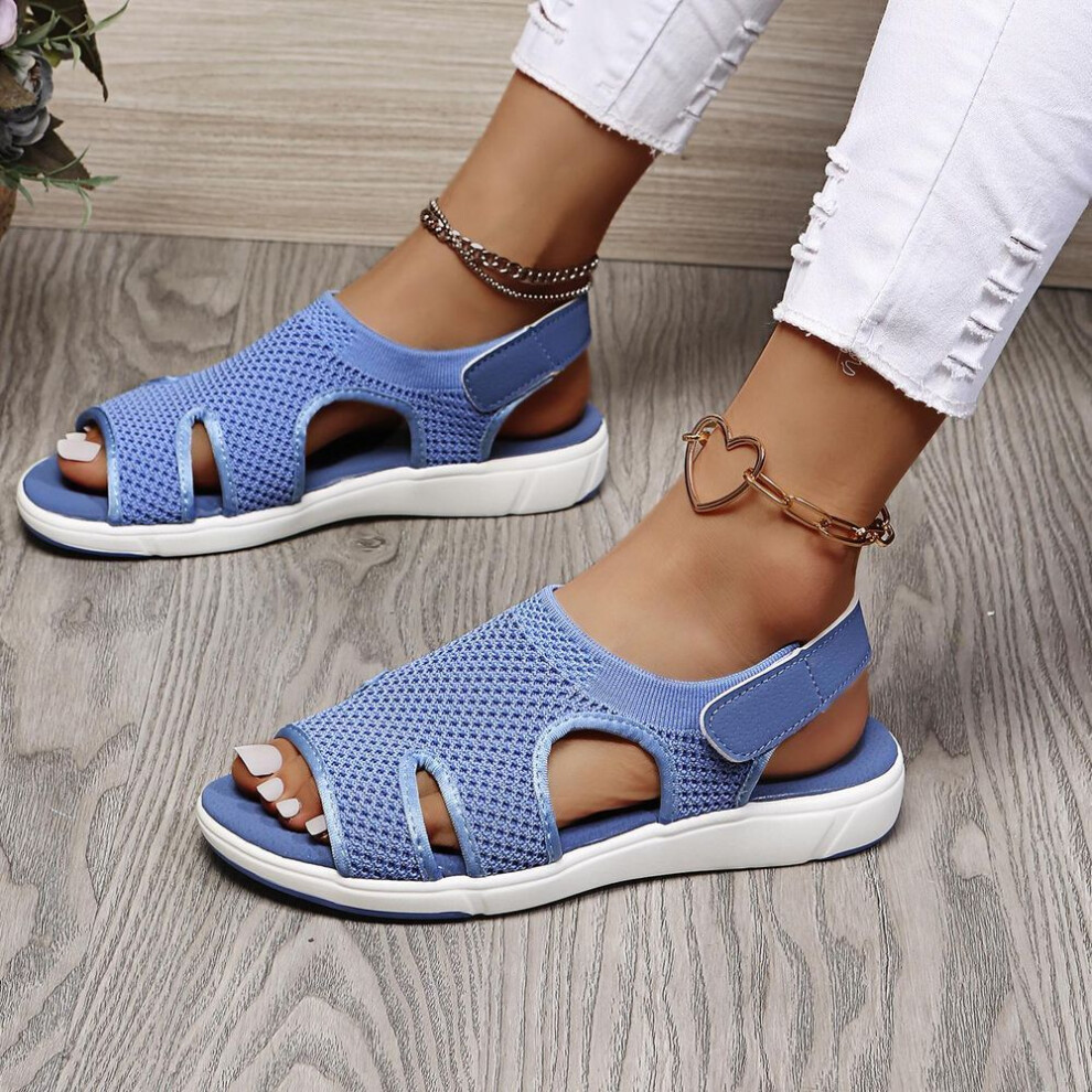 (blue, 44) Women&apos;s Shoes Flat Sandals Summer Woven Breathable Sports Sandals Large Size Casual Beach Shoes for Women