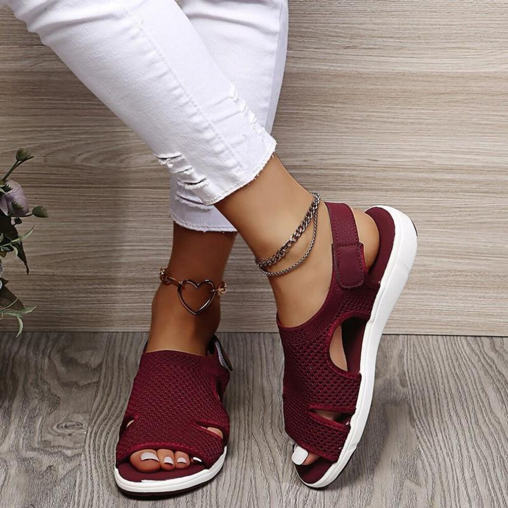 (wine red, 39) Women&apos;s Shoes Flat Sandals Summer Woven Breathable Sports Sandals Large Size Casual Beach Shoes for Women