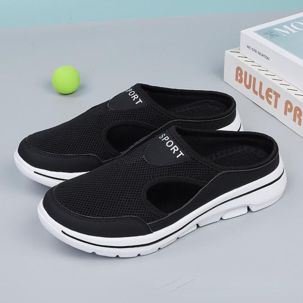 (black, 43) Plus-size Casual Shoes Half Women&apos;s Shoes Single Shoes Men&apos;s Platform Slip-on Sandals Mesh Half Sandals