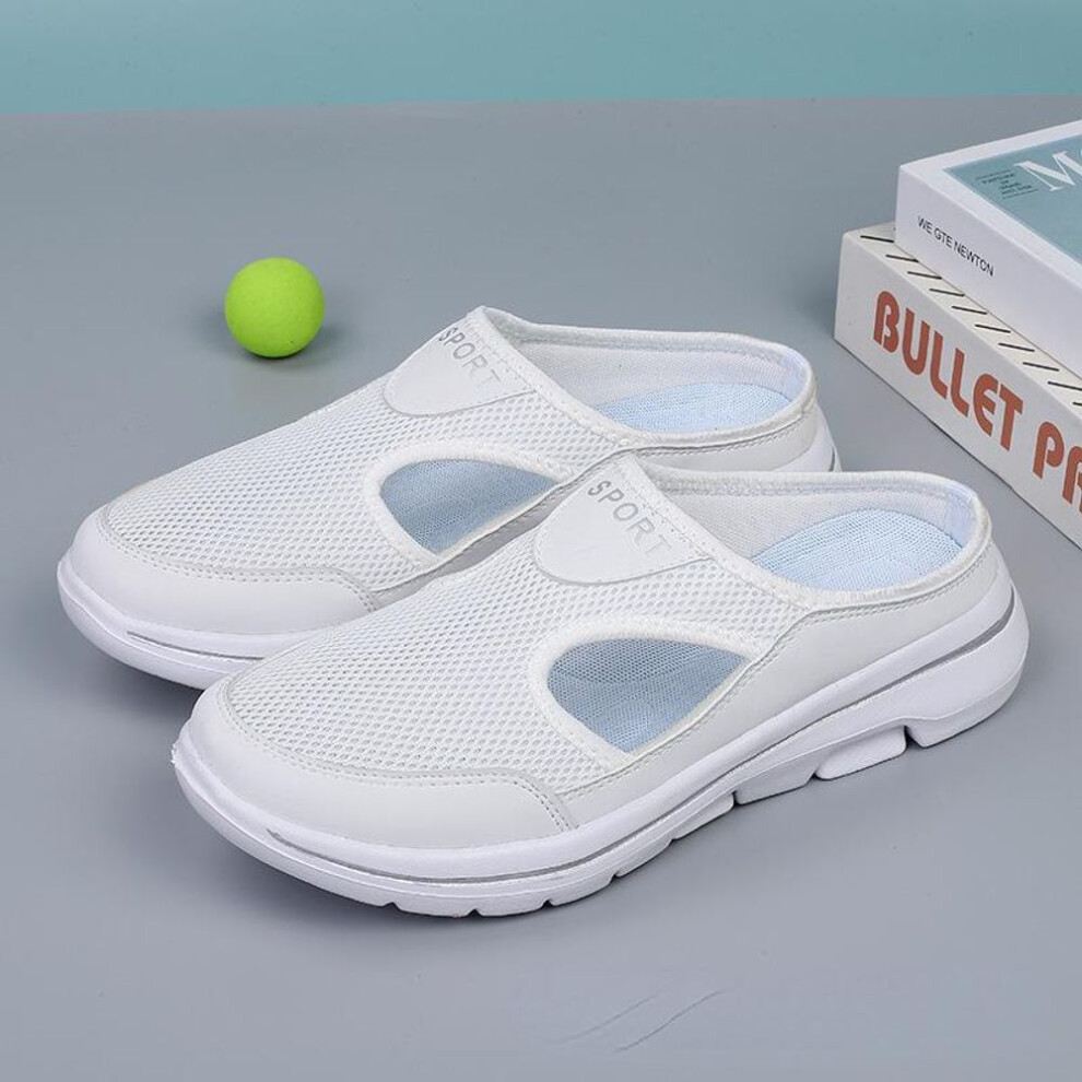 (white, 42) Plus-size Casual Shoes Half Women&apos;s Shoes Single Shoes Men&apos;s Platform Slip-on Sandals Mesh Half Sandals