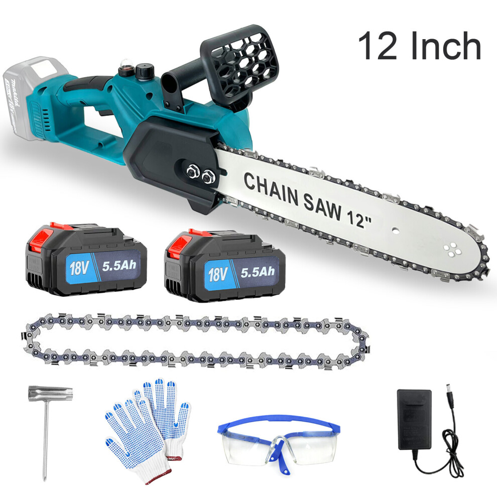Tronçonneuse à bois sans fil 12" sans balais+5.5A 2Batteries+Chargeur-Compatible Makita