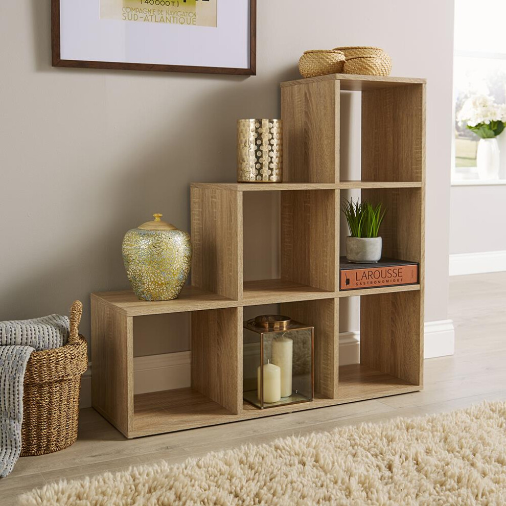 Step Style Storage Cube 6 Shelf Bookcase Wooden Display Staircase
