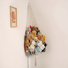 (White) Large Black Spherical Plush Animal Hammock - Durable Fabric Toy Storage Net with Easy Installation