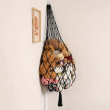 (Black) Large Black Spherical Plush Animal Hammock - Durable Fabric Toy Storage Net with Easy Installation