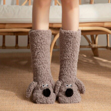 (Gray and brown puppy, One Size Fits All) Cozy Cartoon Dog Winter Socks - Plush, Warm & Soft for Home Use, Non-Slip Floor Slipper Socks